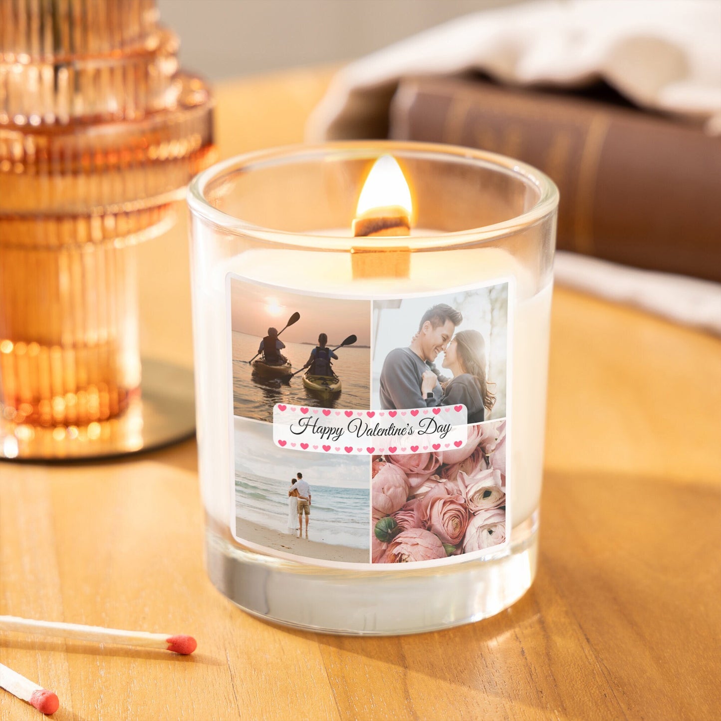 valentine's day scented candle with 4 photos