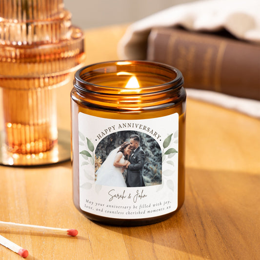 Anniversary personalised candle with photo, custom candle gift for her with pictures, anniversary gifts - 1st anniversary gift, 8th anniversary gift, 9th anniversary photo candle wedding anniversary gift.