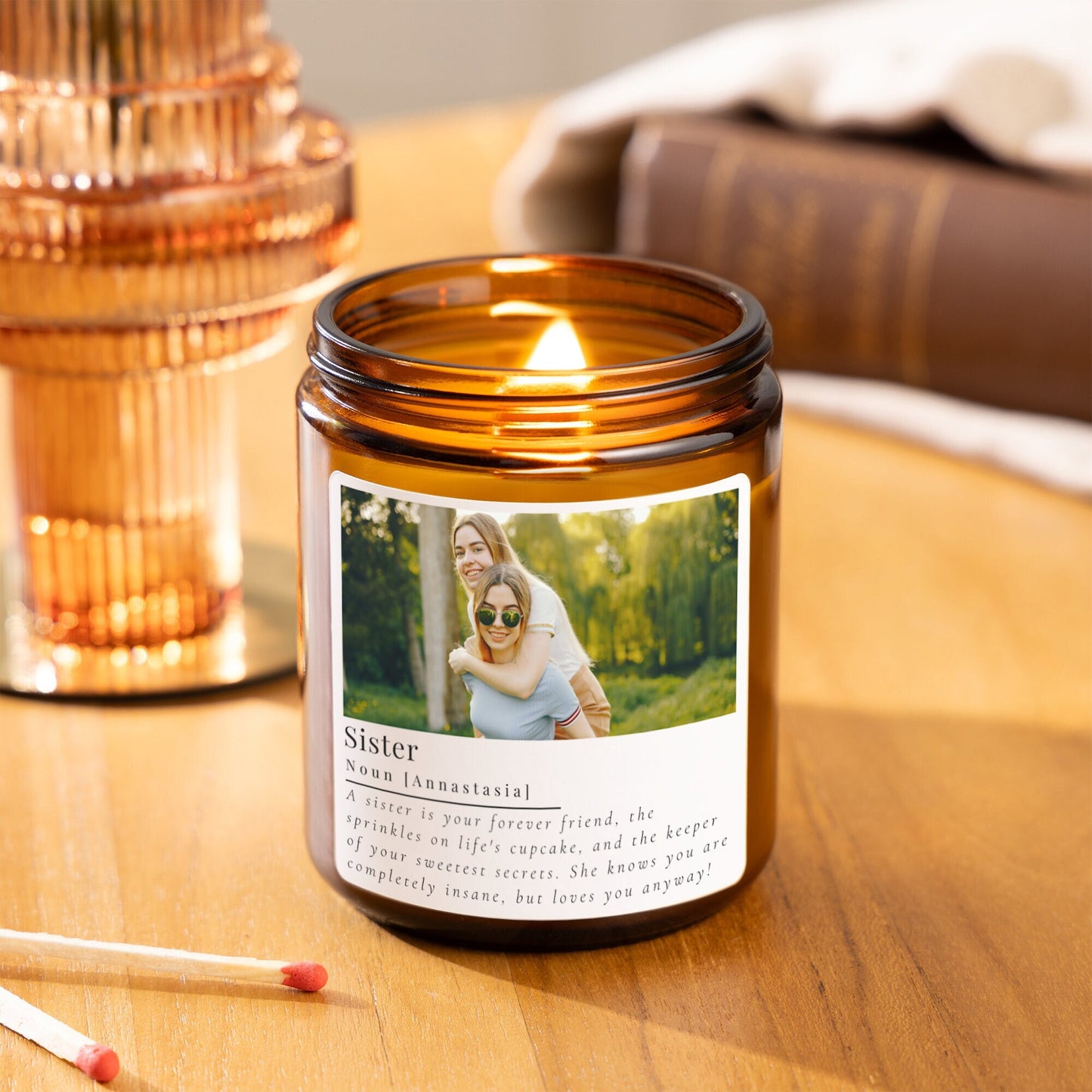 Sister Gifts Personalised Photo Candle, 30th Birthday Candle Sister Definition Gift, 18th Birthday, 21st Birthday Presents for Her