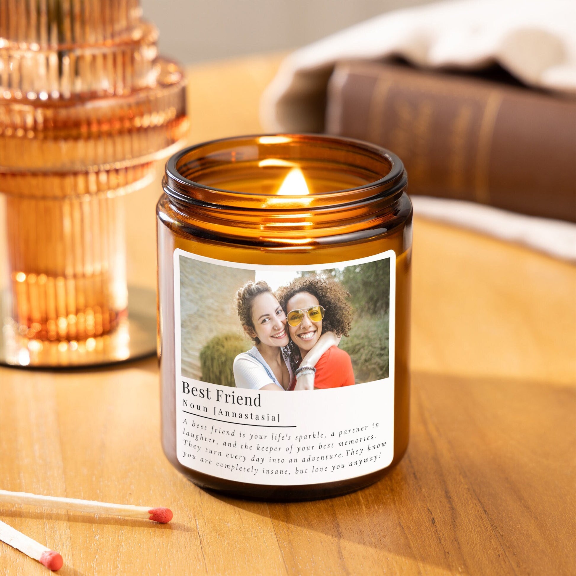 Best Friend Gift Personalised Photo Candle, Soy Wax Candle Birthday Gift For Bestie, Personalised Gifts for Her, Best Friend Definition Candle, Bestie Gift Set