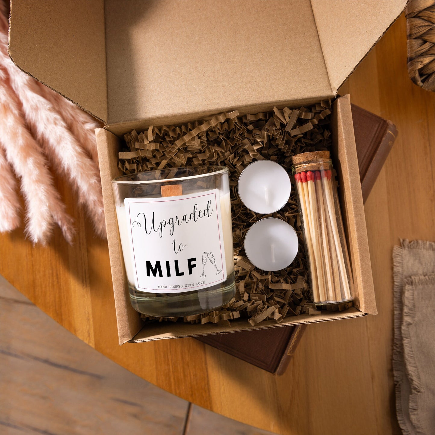 Upgraded to MILF Gift for New Mum, Funny Candle Baby Shower Gift Set, Pregnancy Reveal, 30th Birthday Gift For Wife, Pregnancy Announcement, Pregnancy Reveal, Gift for Wife