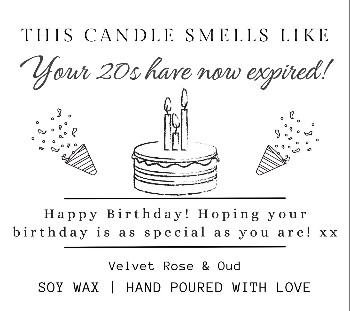 Candle smells like your 20s have now expired, funny 30th birthday personalised gift, scented soy wax handmade candle, custom birthday presents