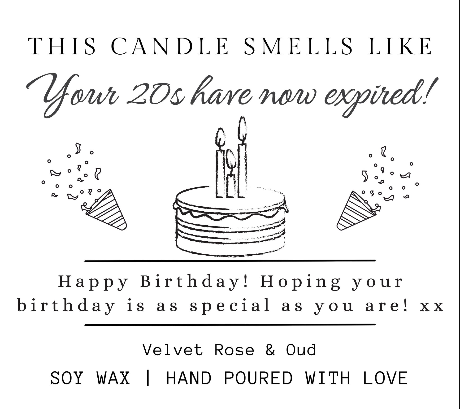 Candle smells like your 20s have now expired, funny 30th birthday personalised gift, scented soy wax handmade candle, custom birthday presents