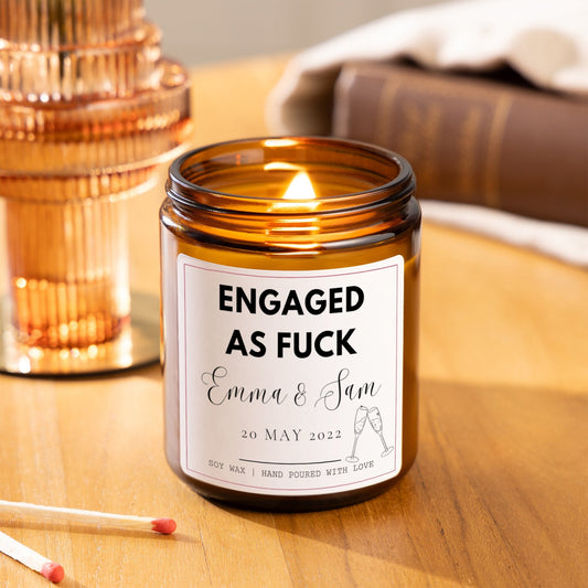 Engaged As Fuck Personalised Scented Candle, Engagement Gift for Couple, Funny Engagement Gift, Engaged Af Gift Set with Matches and Tea Lights, Gift for Friend Engagement, Congratulations Engagement gift for her, Humour Engagement gift