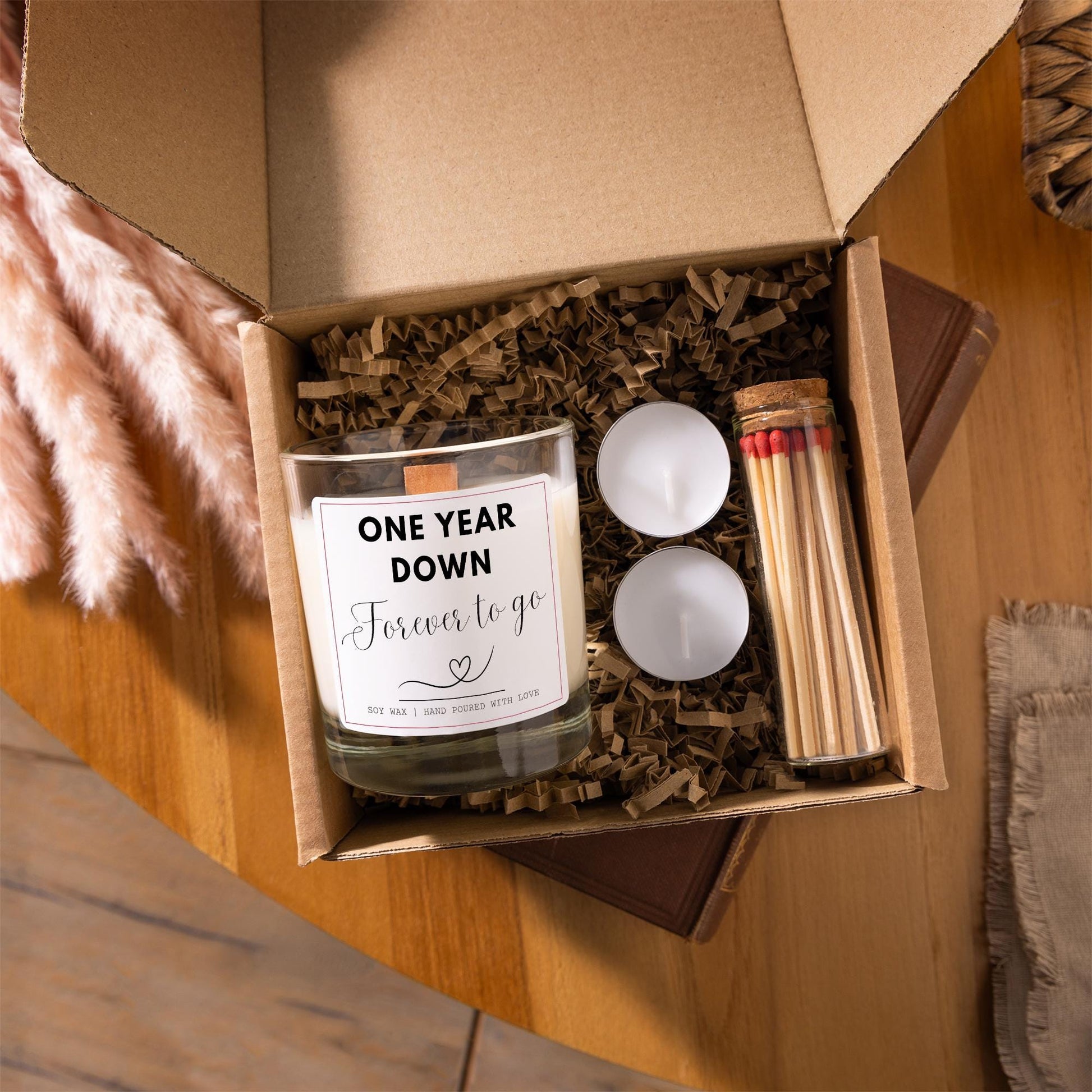 Anniversary Scented Candle, One Year Down Forever to Go, Gift Set with Matches and Tea Lights, Gift For Wife, Gift for Husband, Romantic Anniversary Gift, First Anniversary, Milestone Anniversary Gift, Unique Anniversary Gift, Marriage Anniversary