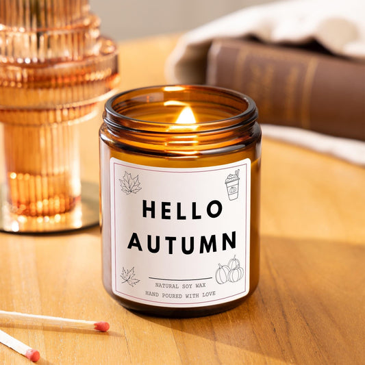 Hello Autumn Cosy Candle, Pumpkin Spice Cute Halloween Decor, Cosy Fall Decor, Autumn Home Decor Candle, Autumn Decoration, Cosy Gift, Autumn Inspiration, Fall Gift, Halloween Pumpkin Decor, Fall Decor