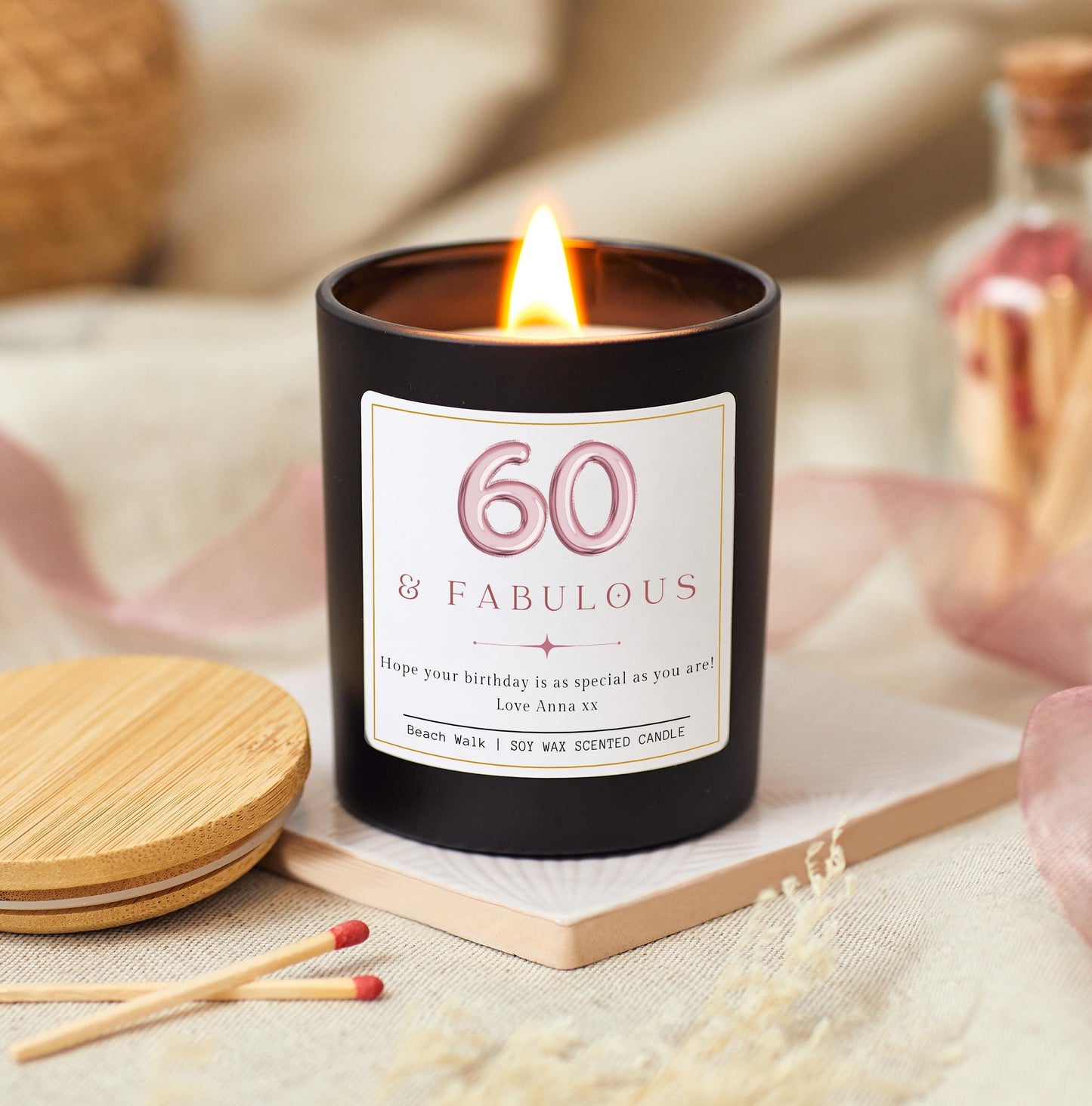 60 and Fabulous, 60th Birthday Gifts for Women, Sixty & Fabulous, 60th Birthday Personalised Candle, Funny Candle for Friends 60th, Auntie Gift, Gift under 20, Gift under 30, Sister Gift, Best Friend Personalised Gift