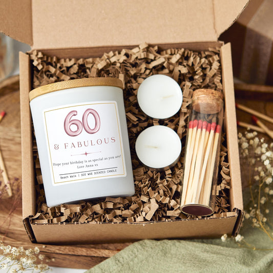 60 and Fabulous, 60th Birthday Gifts for Women, Sixty & Fabulous, 60th Birthday Personalised Candle, Funny Candle for Friends 60th, Auntie Gift, Gift under 20, Gift under 30, Sister Gift, Best Friend Personalised Gift