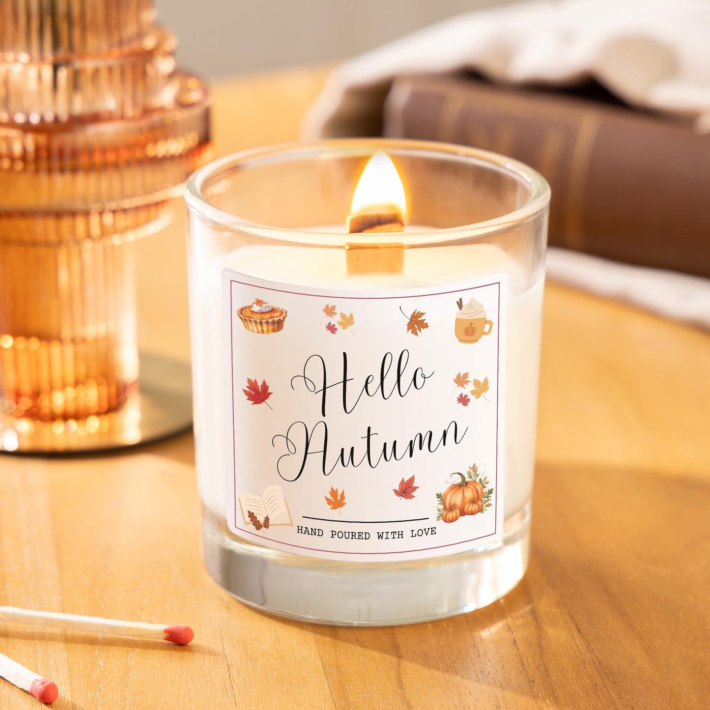 Hello Autumn Cosy Candle, Pumpkin Spice Cute Halloween Decor, Cosy Fall Decor, Autumn Home Decor Candle, Autumn Decoration, Cosy Gift, Autumn Inspiration, Fall Gift, Halloween Pumpkin Decor, Fall Decor