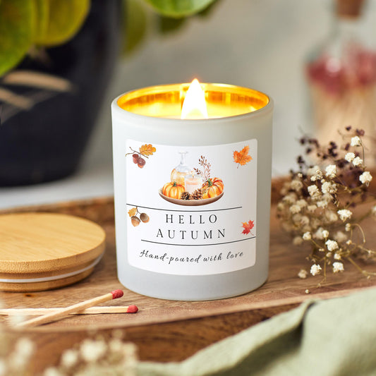 Hello Autumn Soy Wax Candle, Cozy Fall Candle Gift, Hand-Poured Autumn Candle, Fall Candle Gift for Friend, Fall Gift for Friend, Autumn Home Decor, Autumn Home Decor Birthday Present, Perfect Autumn Gift for Wife, Gift for Mum, Fall 2024