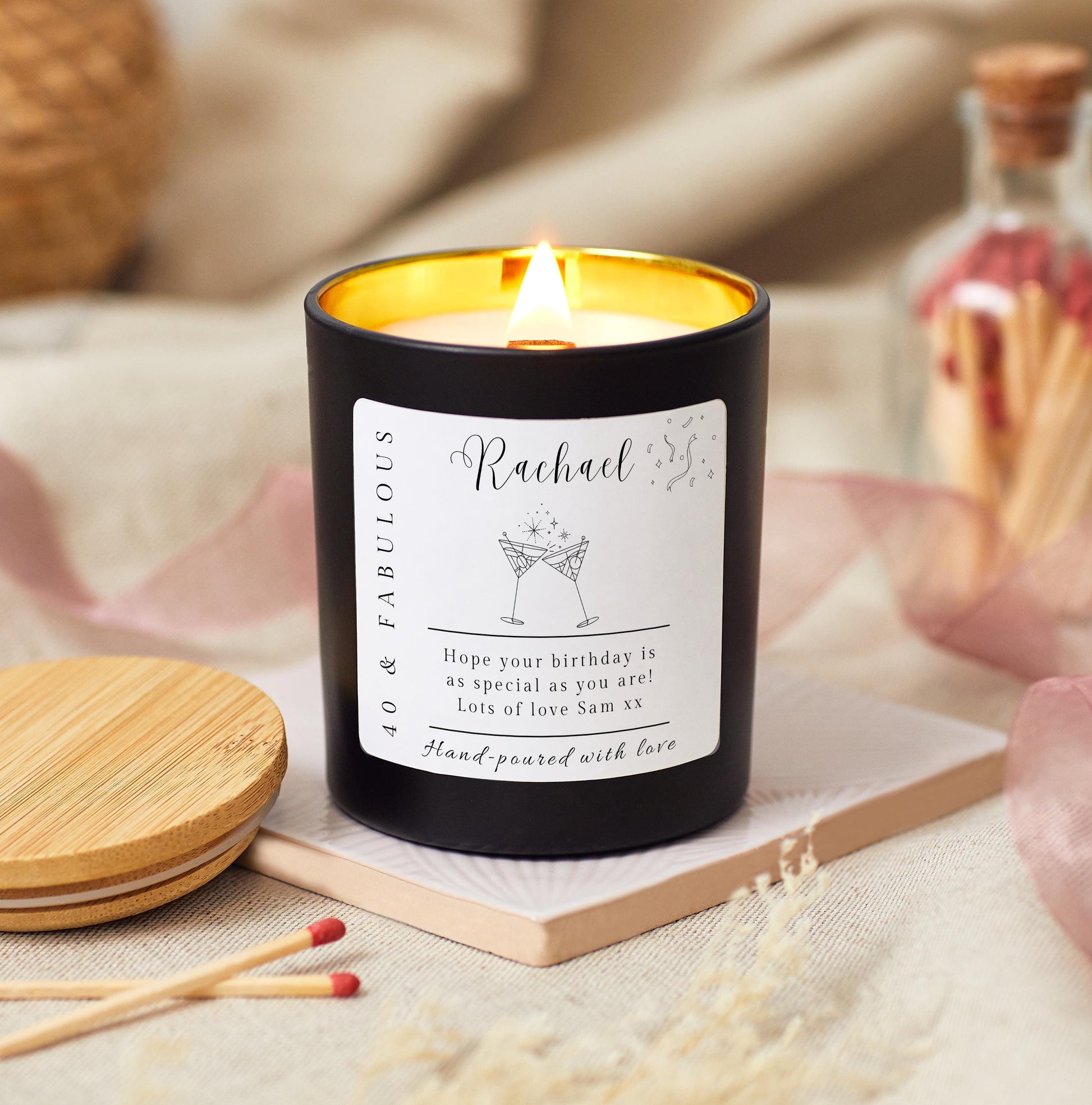 40th Birthday Gifts for Women, Forty & Fabulous Birthday Hamper, 40 and Fabulous Candle, 40th Birthday Personalised Candle Gift for Her