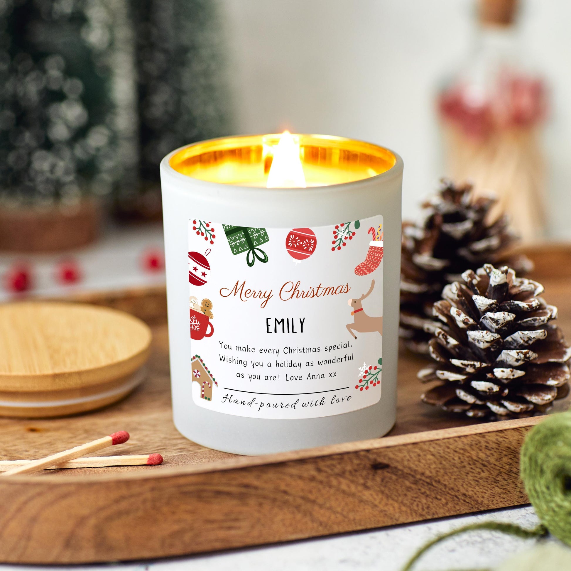 Personalised Merry Christmas Present for Couple, Christmas Candle, Sister Gift, Coworker Xmas Gift, Friends Christmas Gift, Christmas Couple Anniversary Gift, Handmade Holiday Scented Candle, Stocking Filler Candle, Christmas Eve Decoration.