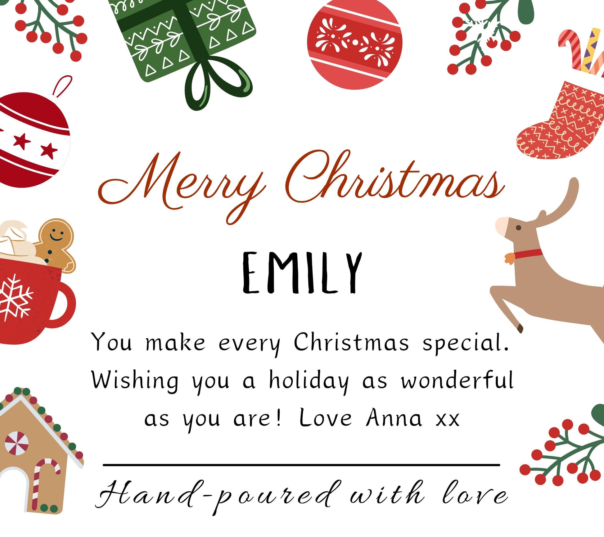 Personalised Merry Christmas Present for Couple, Christmas Candle, Sister Gift, Coworker Xmas Gift, Friends Christmas Gift, Christmas Couple Anniversary Gift, Handmade Holiday Scented Candle, Stocking Filler Candle, Christmas Eve Decoration.