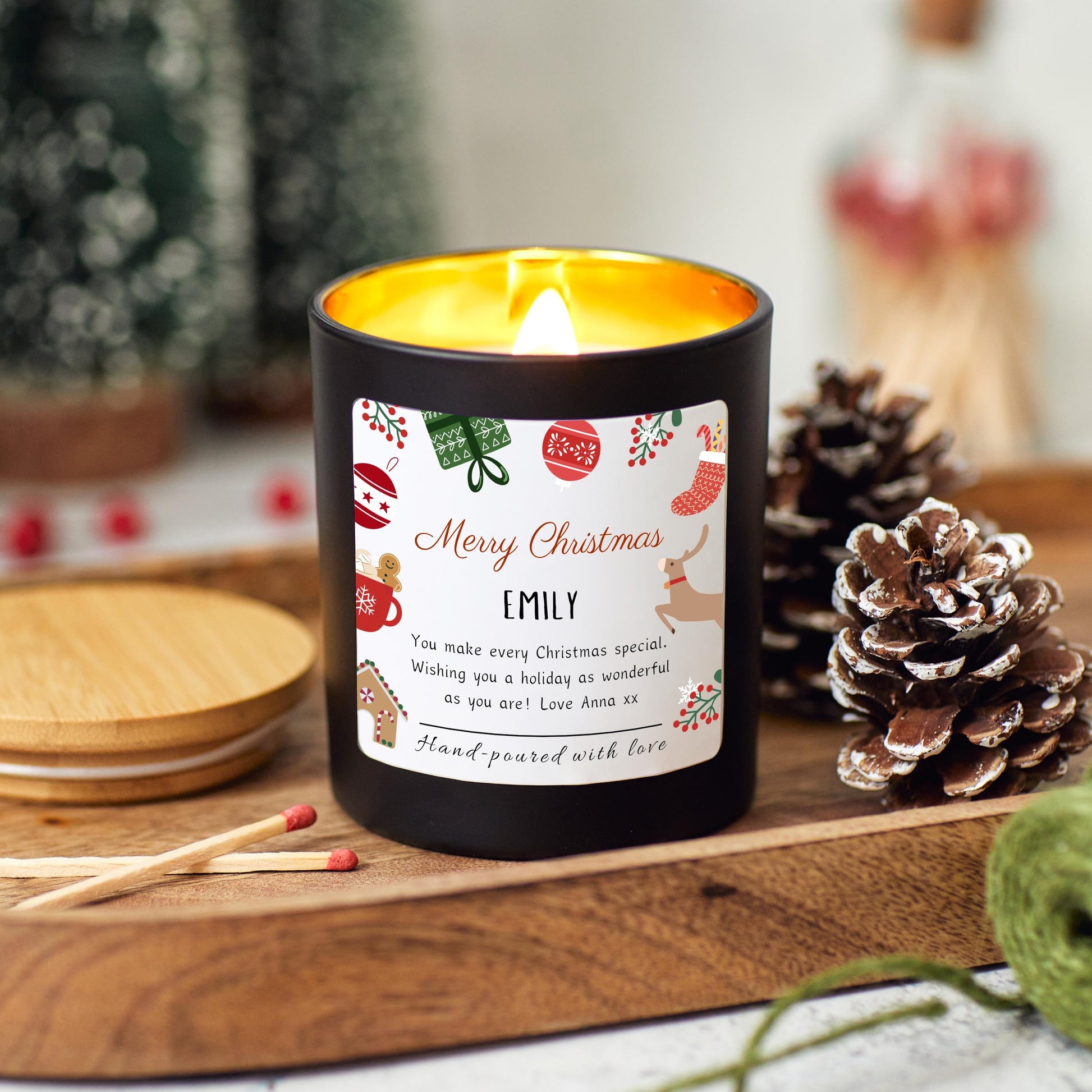 Personalised Merry Christmas Present for Couple, Christmas Candle, Sister Gift, Coworker Xmas Gift, Friends Christmas Gift, Christmas Couple Anniversary Gift, Handmade Holiday Scented Candle, Stocking Filler Candle, Christmas Eve Decoration.