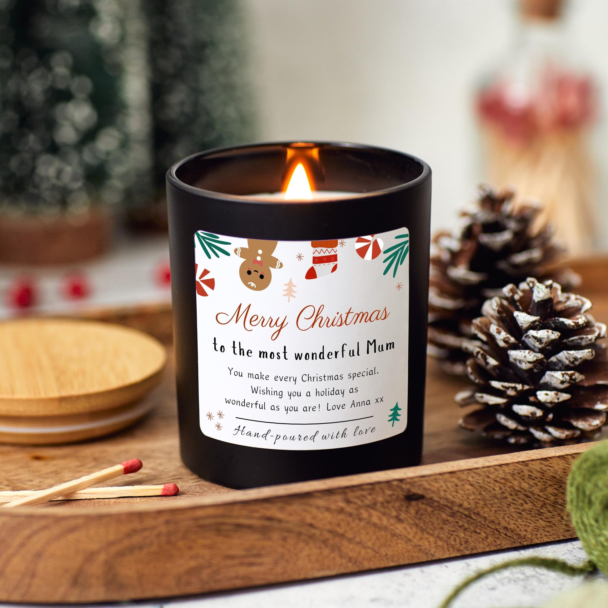 Christmas Personalised Candle Gift for Mum, Presents for Mum, To the Most Wonderful Mum, New Mum Xmas Gift, Holiday Candle for Mama, Handmade Candle for Mom, Mother Christmas Candle Decoration, Unique Mum Gift Idea