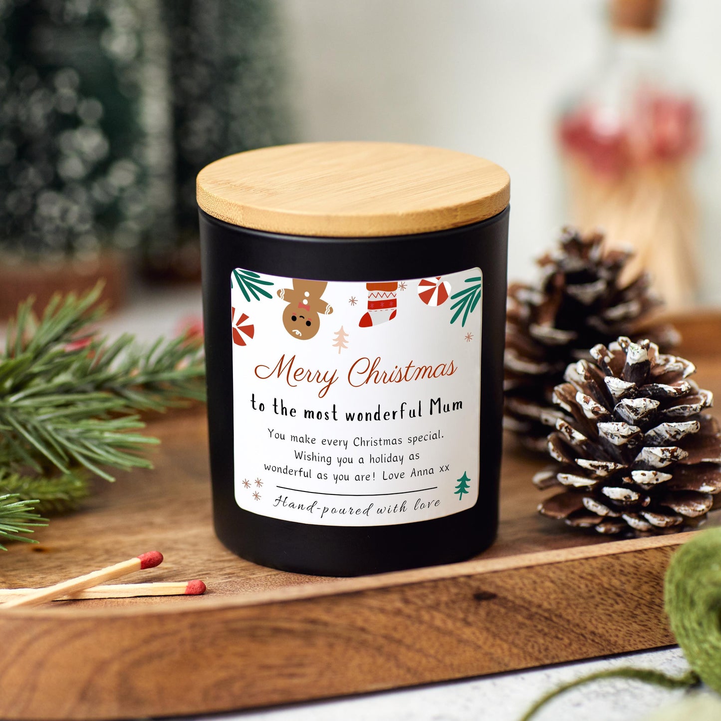 Christmas Personalised Candle Gift for Mum, Presents for Mum, To the Most Wonderful Mum, New Mum Xmas Gift, Holiday Candle for Mama, Handmade Candle for Mom, Mother Christmas Candle Decoration, Unique Mum Gift Idea
