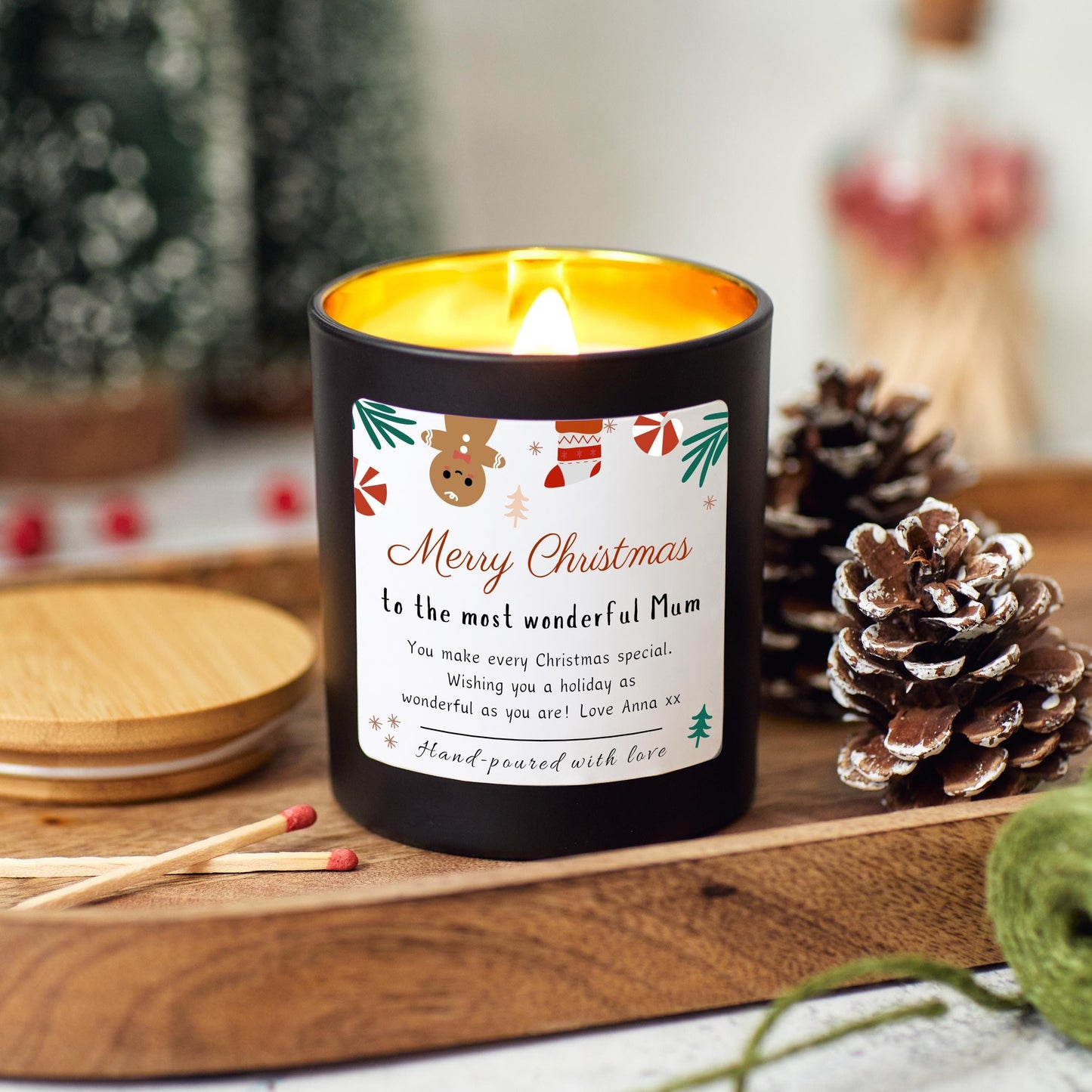 Christmas Personalised Candle Gift for Mum, Presents for Mum, To the Most Wonderful Mum, New Mum Xmas Gift, Holiday Candle for Mama, Handmade Candle for Mom, Mother Christmas Candle Decoration, Unique Mum Gift Idea