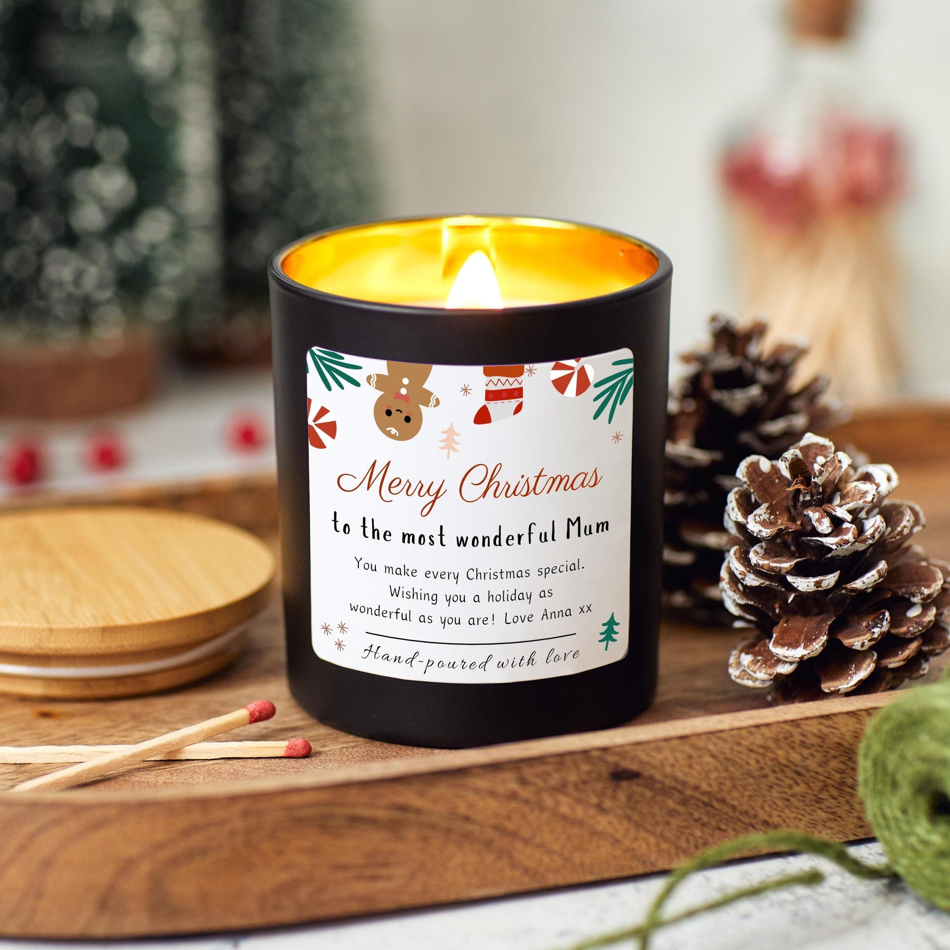 Christmas Personalised Candle Gift for Mum, Presents for Mum, To the Most Wonderful Mum, New Mum Xmas Gift, Holiday Candle for Mama, Handmade Candle for Mom, Mother Christmas Candle Decoration, Unique Mum Gift Idea