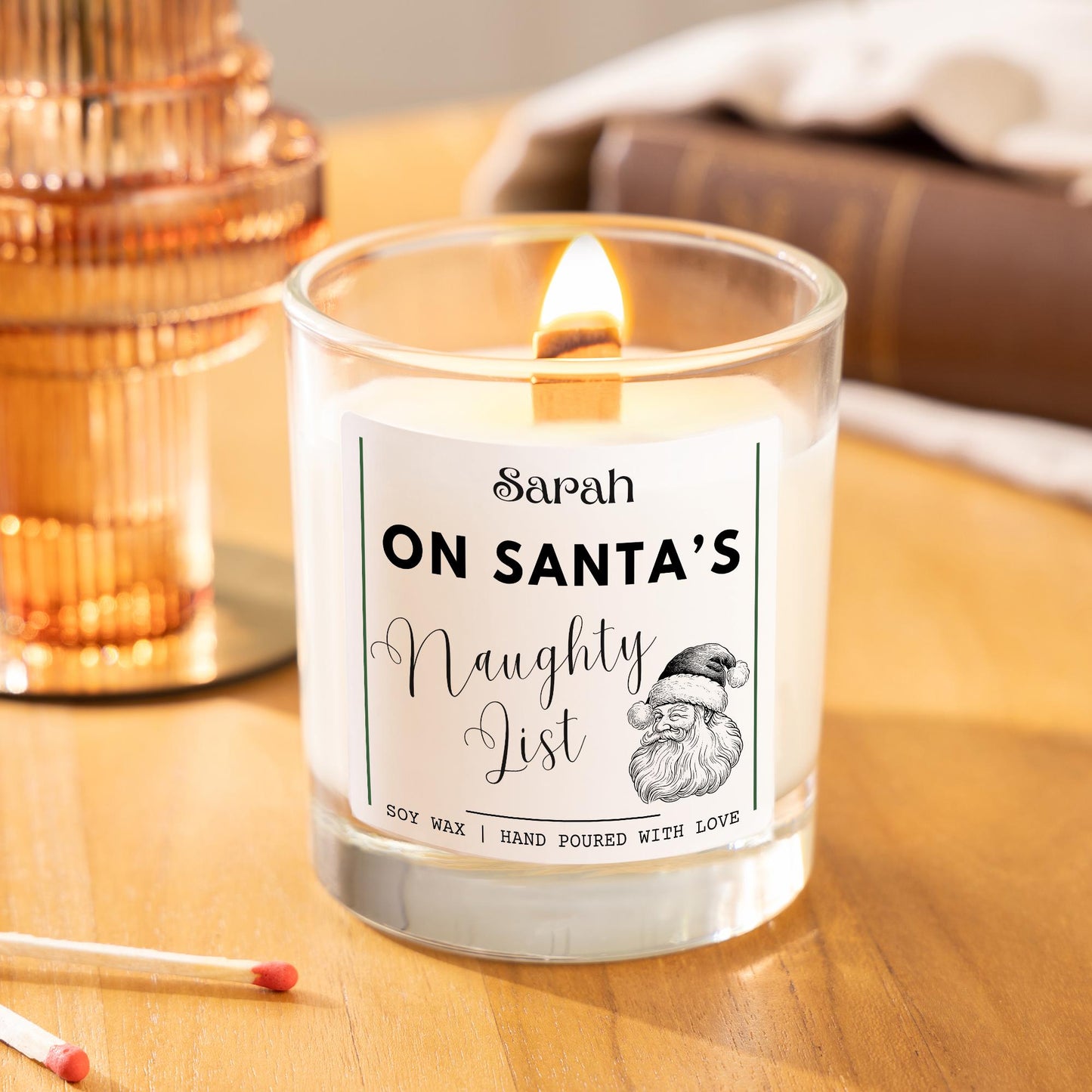 On Santas Naughty List Funny Christmas Personalised Candle Gift, Secret Santa Gifts For Women, Bestie Funny Xmas Candles, Joke Rude Candle Stocking Filler Christmas Present for Friend Wanky Candle, Fun Scented Candle