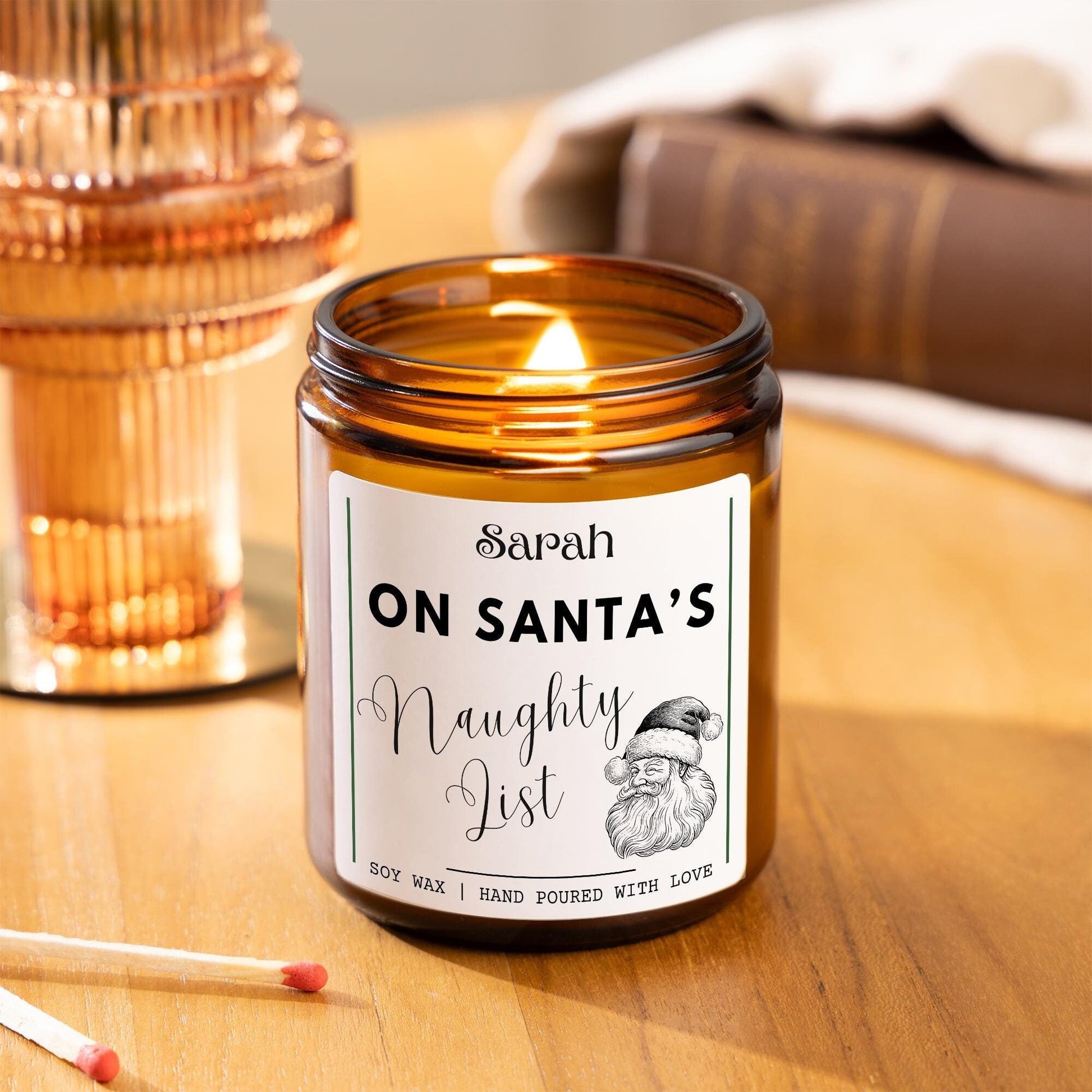 On Santas Naughty List Funny Christmas Personalised Candle Gift, Secret Santa Gifts For Women, Bestie Funny Xmas Candles, Joke Rude Candle Stocking Filler Christmas Present for Friend Wanky Candle, Fun Scented Candle