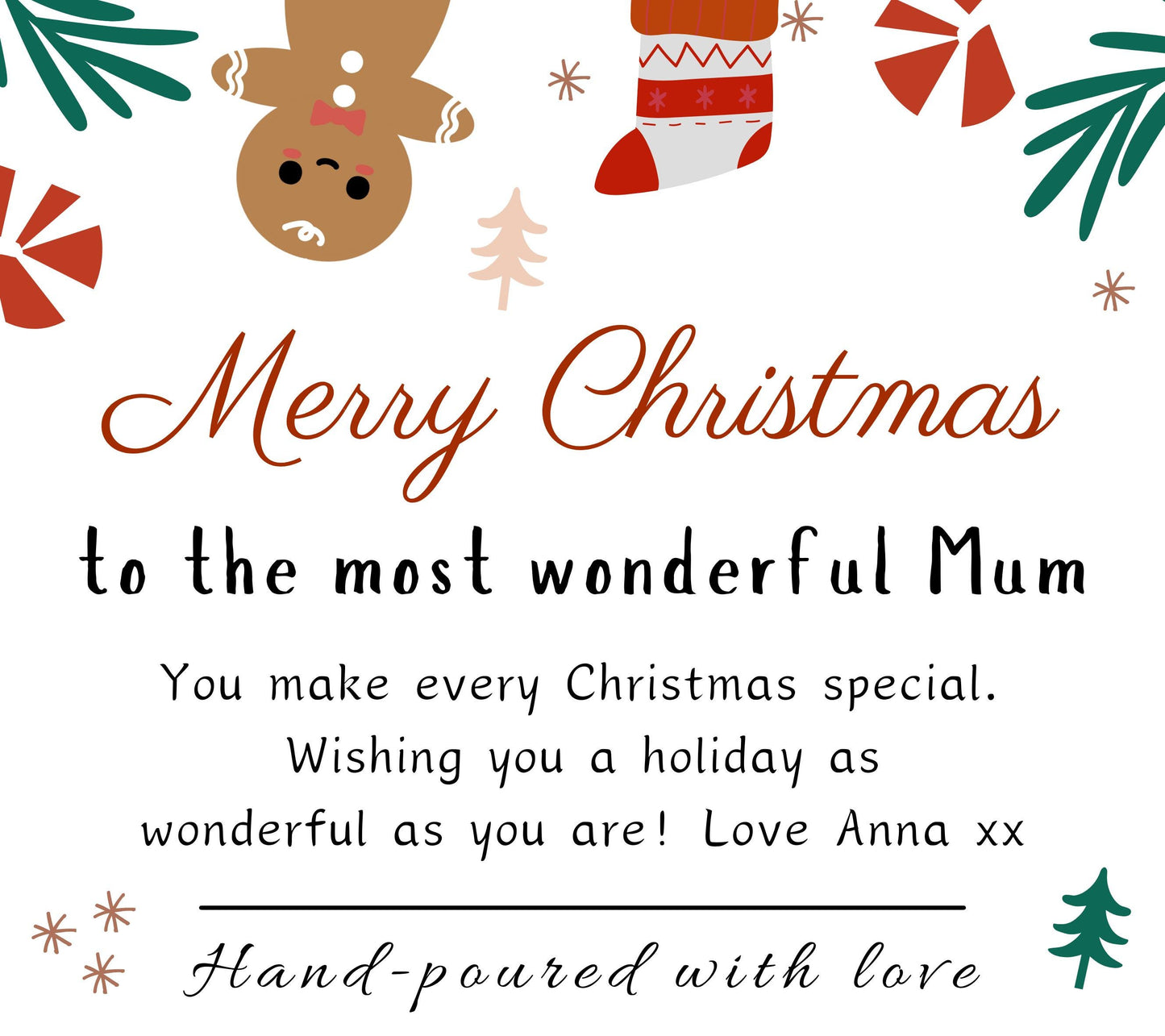 Christmas Personalised Candle Gift for Mum, Presents for Mum, To the Most Wonderful Mum, New Mum Xmas Gift, Holiday Candle for Mama, Handmade Candle for Mom, Mother Christmas Candle Decoration, Unique Mum Gift Idea