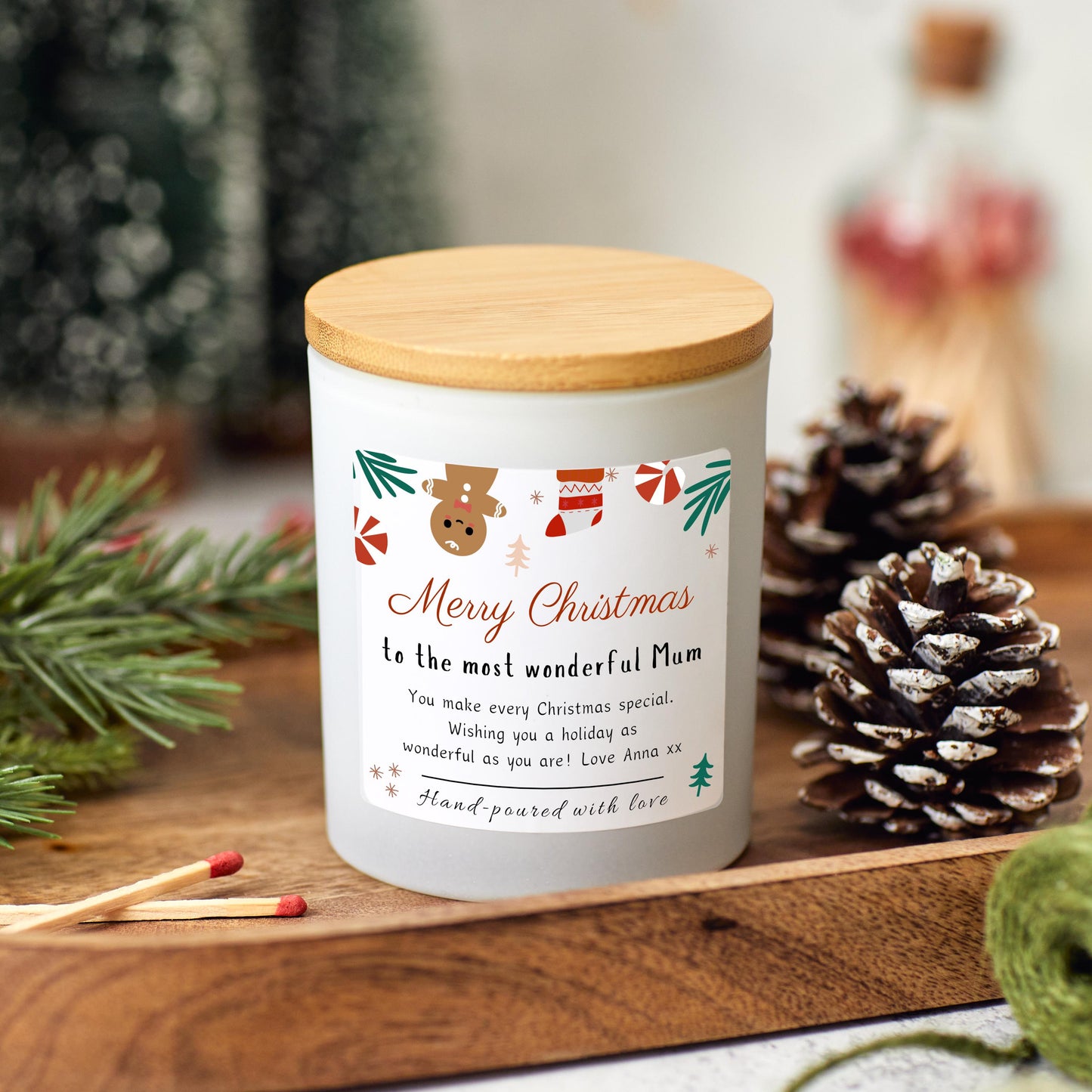 Christmas Personalised Candle Gift for Mum, Presents for Mum, To the Most Wonderful Mum, New Mum Xmas Gift, Holiday Candle for Mama, Handmade Candle for Mom, Mother Christmas Candle Decoration, Unique Mum Gift Idea