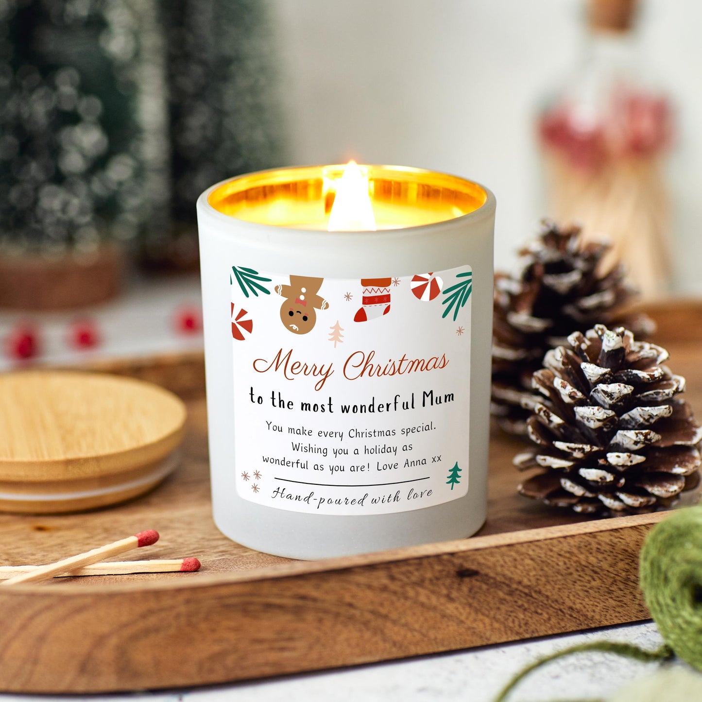 Christmas Personalised Candle Gift for Mum, Presents for Mum, To the Most Wonderful Mum, New Mum Xmas Gift, Holiday Candle for Mama, Handmade Candle for Mom, Mother Christmas Candle Decoration, Unique Mum Gift Idea