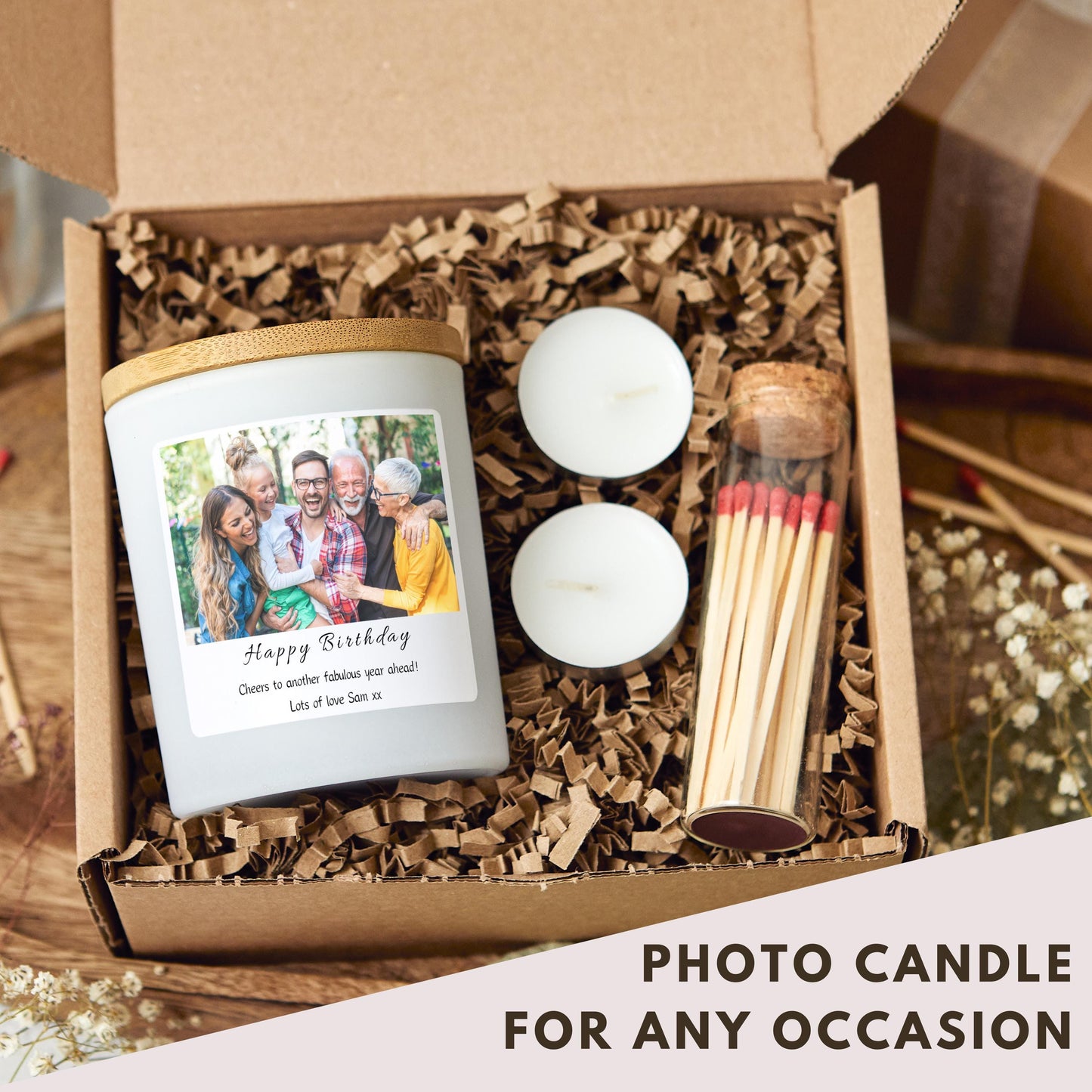 Photo Candle Personalised Birthday Gifts for Her, ANY OCCASION, Luxury Candle 30th Birthday Gift Set, 40th Birthday Present, 50th, 60th Gift