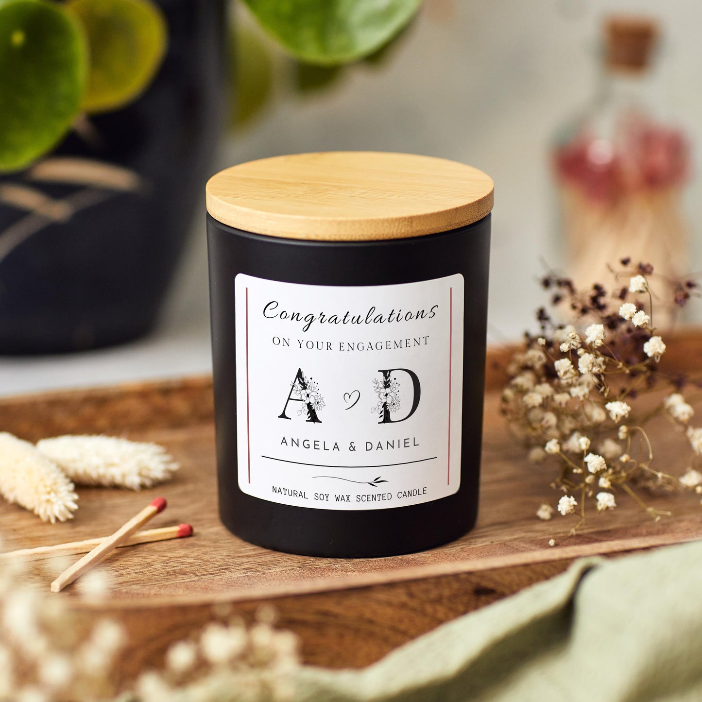 Engagement Candle Personalised with Couples Initials, Engagement Gift for Future Bride & Groom, Unique Engagement Presents for Her Him