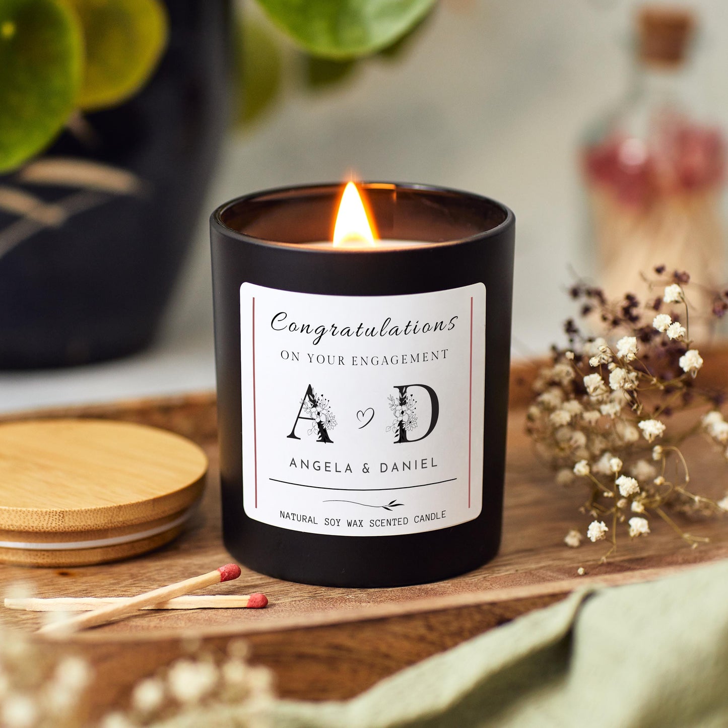 Engagement Candle Personalised with Couples Initials, Engagement Gift for Future Bride & Groom, Unique Engagement Presents for Her Him