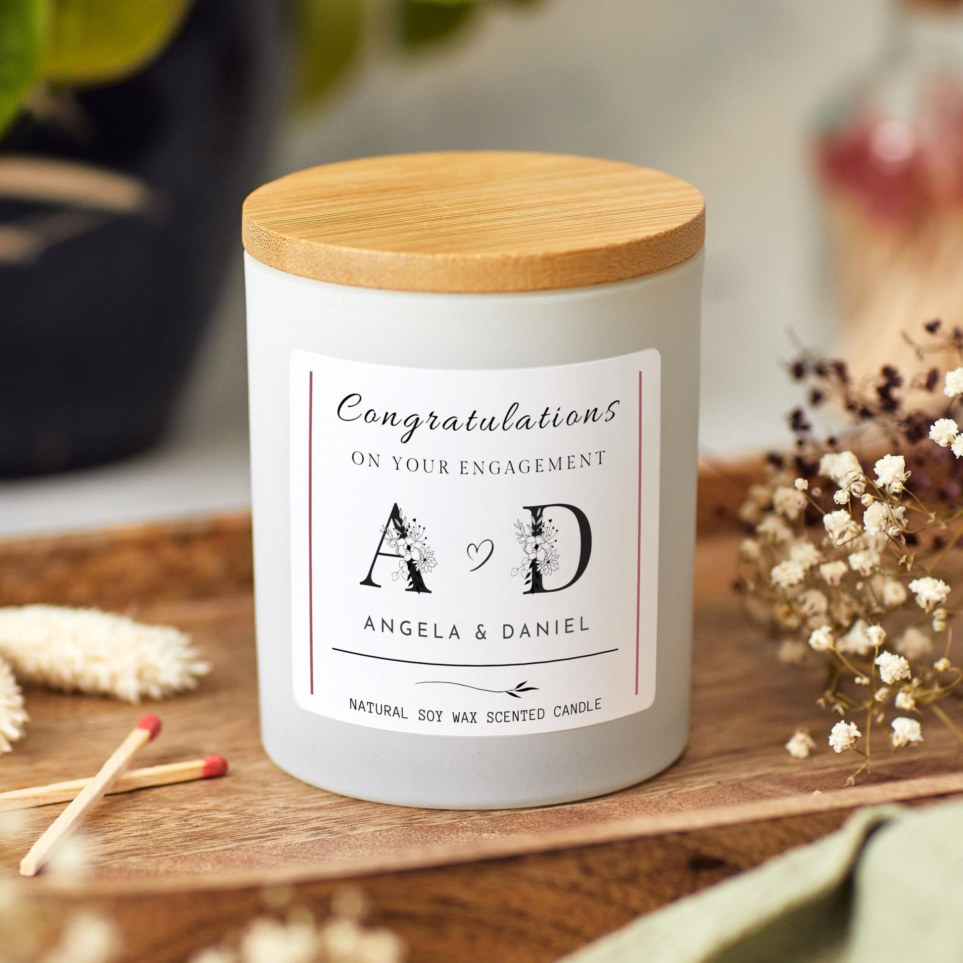 Engagement Candle Personalised with Couples Initials, Engagement Gift for Future Bride & Groom, Unique Engagement Presents for Her Him