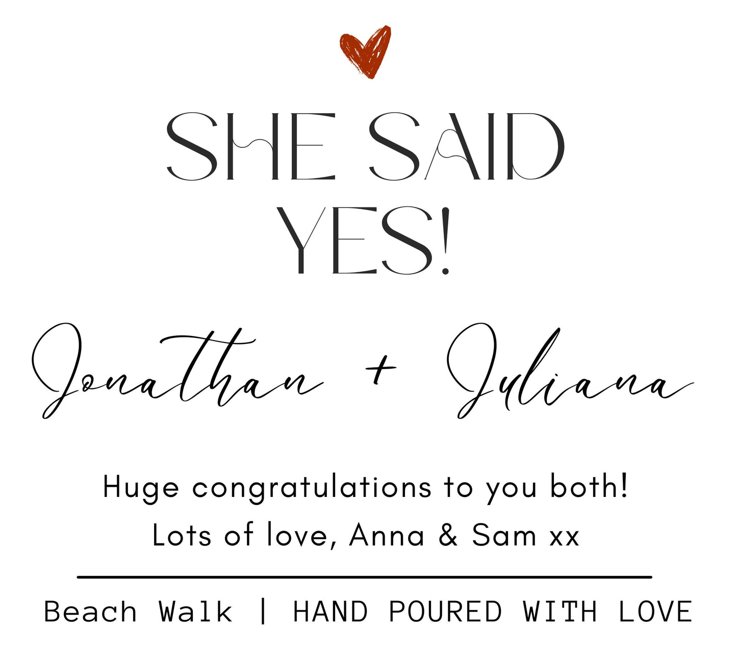 She Said Yes Personalised Scented Candle, Engagement Gift for Couple, Engagement Present for Bride to Be, Couples Gift, Custom Engagement Candle, Engaged Gift