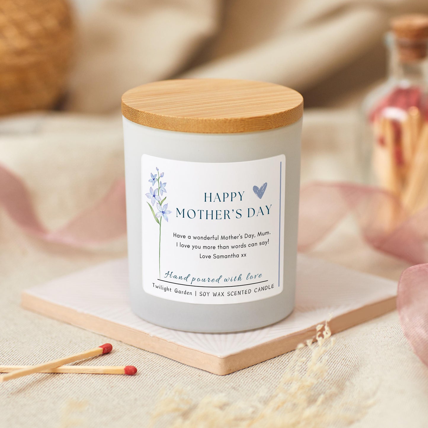 Mother’s Day Personalised Candle Gift for Best Mum, Mother’s Day Presents, Best Mum Candle Gift For Her, New Mum Gift, Gifts from Children, Gift Set with Matches