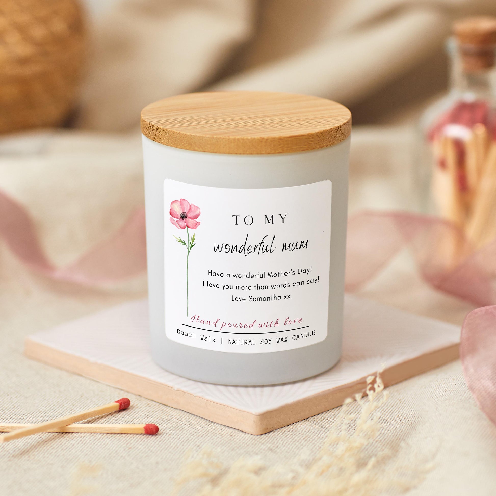 Wonderful Mum Mothers Day Personalised Candle Gift for Best Mum, Mothers Day Presents, Best Mum Candle Gift For Her, New Mum Gift, Gifts from children, Gift Set With Matches, Grandma Gift, Mothers Day Hamper