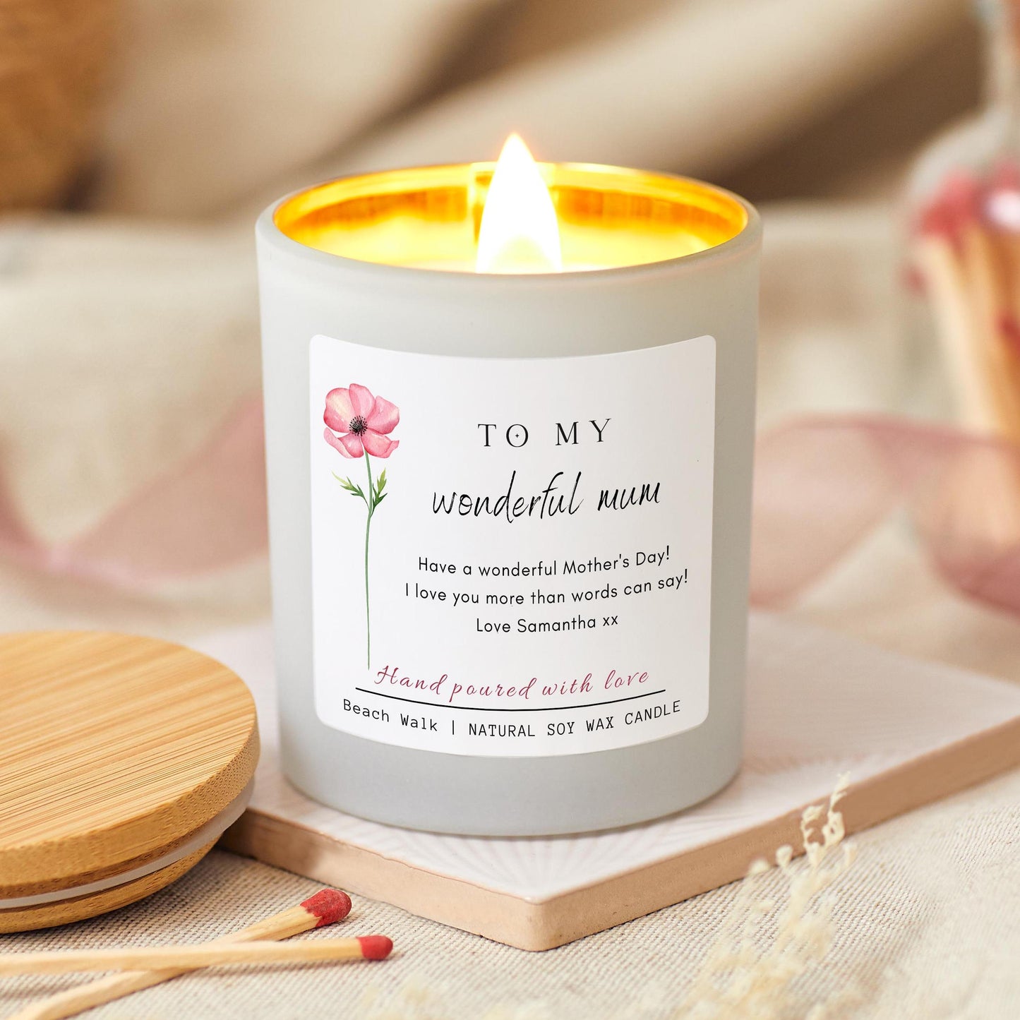 Wonderful Mum Mothers Day Personalised Candle Gift for Best Mum, Mothers Day Presents, Best Mum Candle Gift For Her, New Mum Gift, Gifts from children, Gift Set With Matches, Grandma Gift, Mothers Day Hamper