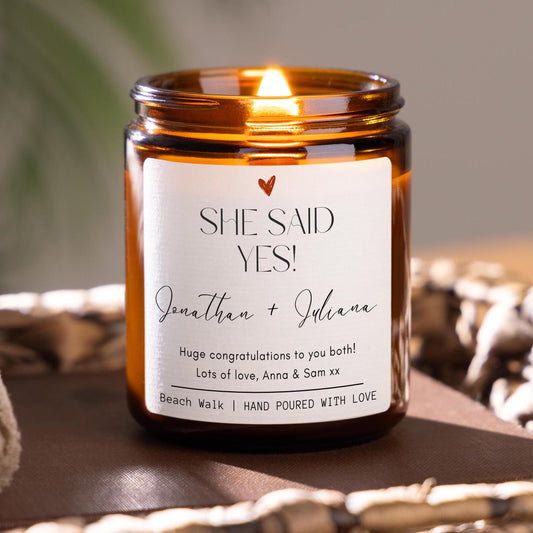 She Said Yes Personalised Scented Candle, Engagement Gift for Couple, Engagement Present for Bride to Be, Couples Gift, Custom Engagement Candle, Engaged Gift