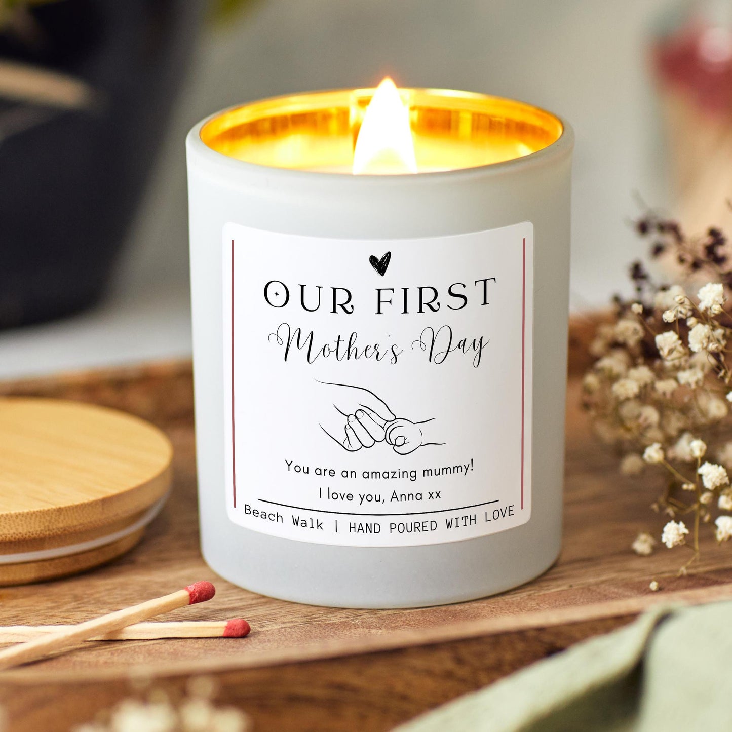 Our First Mothers Day Personalised Candle Gift for Mum, Mothers Day Presents from Baby Mummy, Best Mum Candle Gift For Her Scented Candle, New Mum Gift