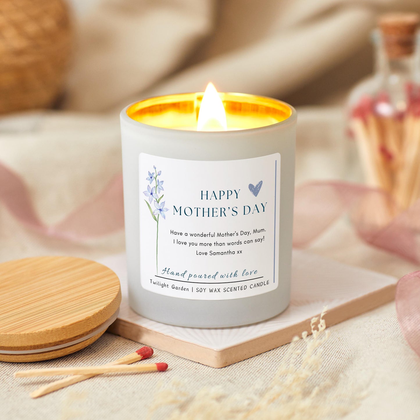 Mother’s Day Personalised Candle Gift for Best Mum, Mother’s Day Presents, Best Mum Candle Gift For Her, New Mum Gift, Gifts from Children, Gift Set with Matches