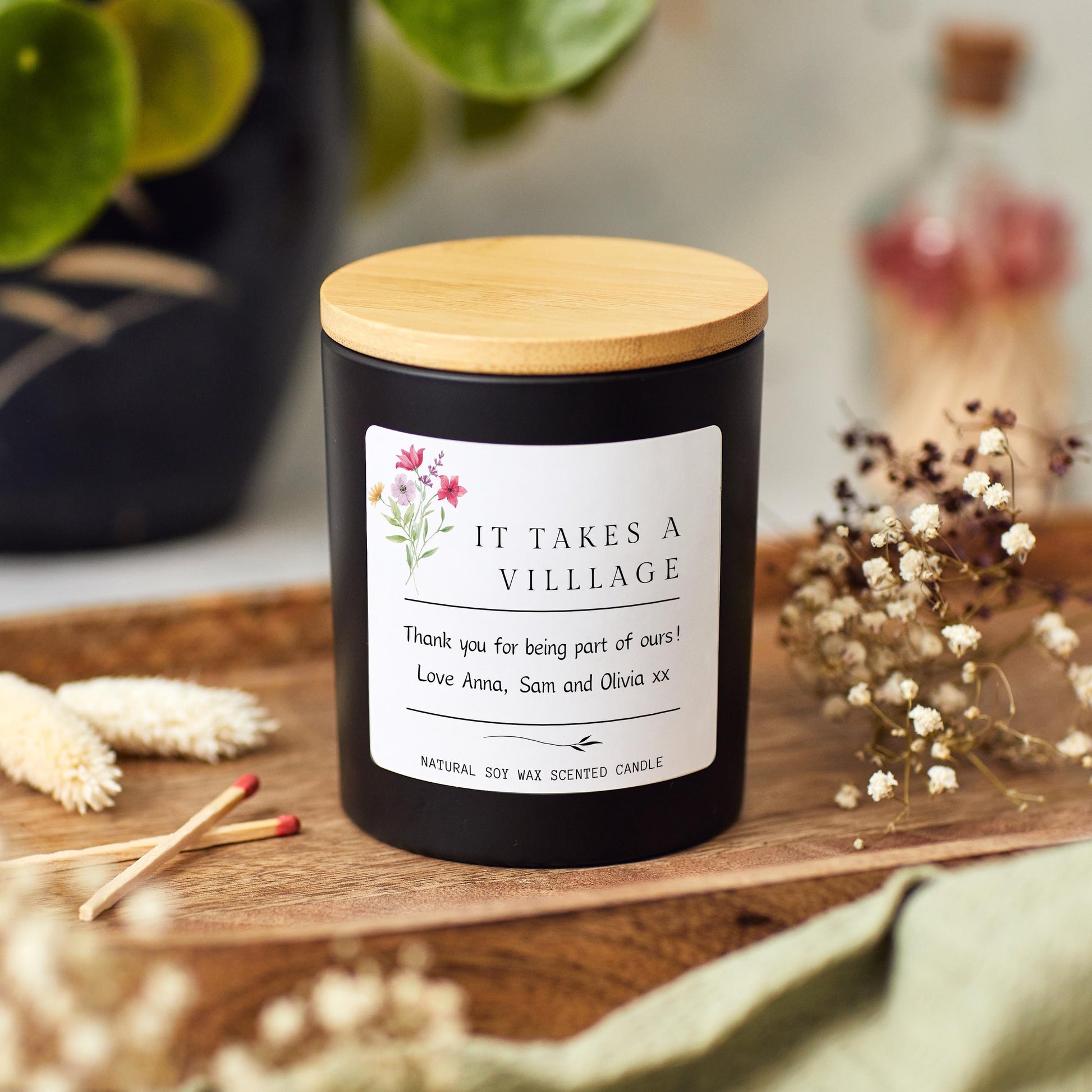 It Takes a Village Candle Gift, Personalised Thank You Candle, Custom Thank you Teacher gift, Nanny Gift, Thank You Neighbour