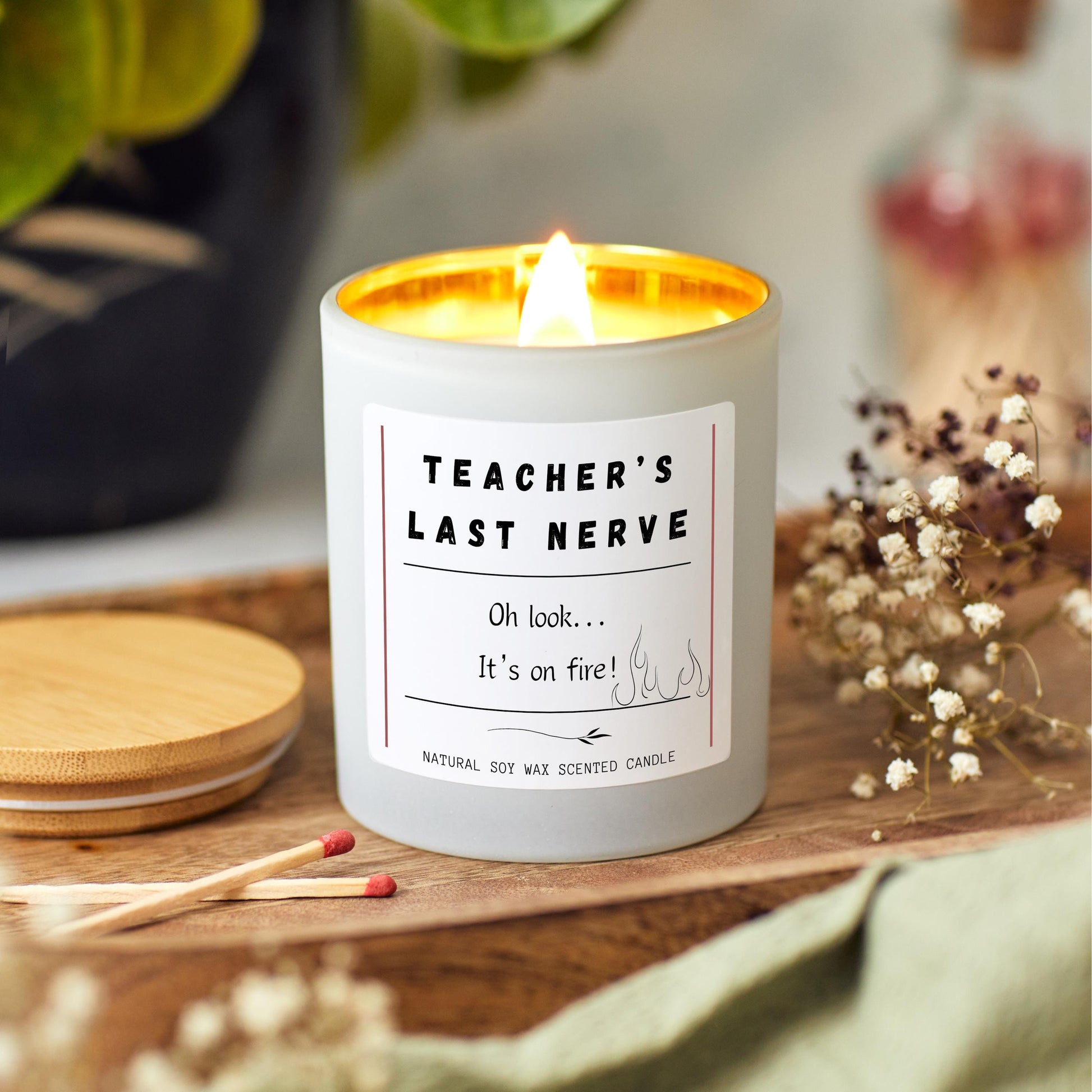 Funny Teacher Thank You Candle, End of School Appreciation Gift, Teaching Assistant End of Term Gift, Teacher's Last Nerve, Christmas Gift