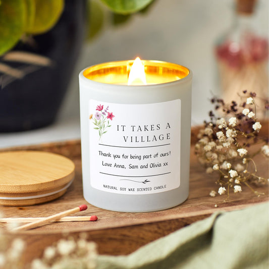 It Takes a Village Candle Gift, Personalised Thank You Candle, Custom Thank you Teacher gift, Nanny Gift, Thank You Neighbour