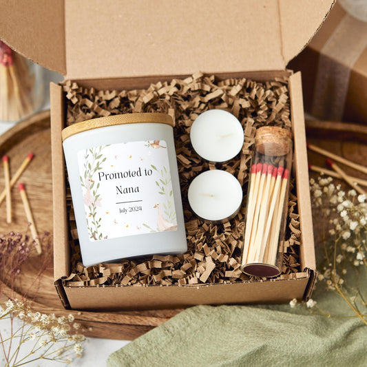 Promoted to Nana Pregnancy Announcement Candle Gift, Funny New Nanny Gift, Pregnancy Reveal, New Baby Announcement, Gift Box for New Grandma