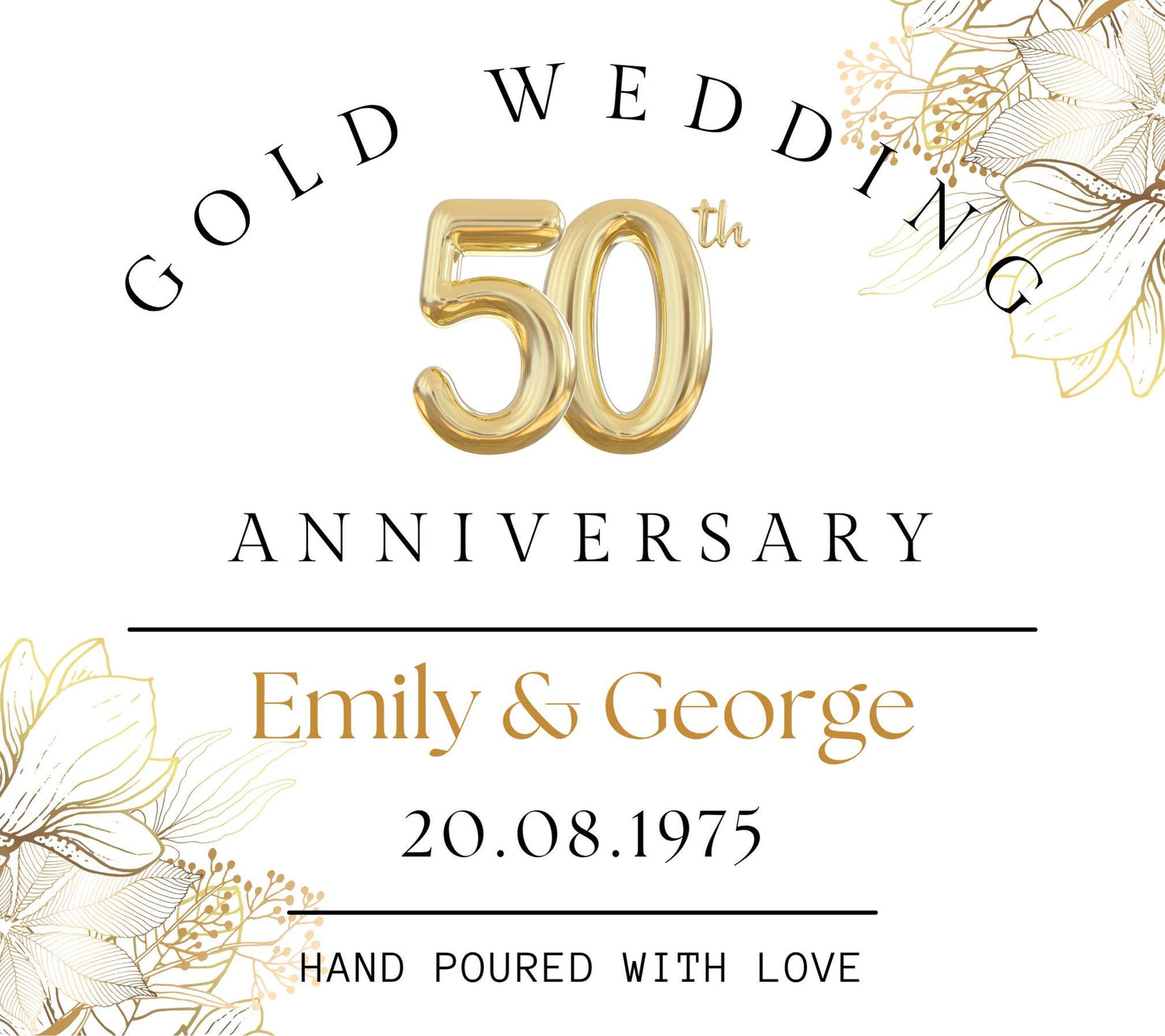 50th Wedding Anniversary Gift, 50th Gold Anniversary Present for Wife, Personalised Anniversary Scented Candle for Parents Gold Wedding Gift