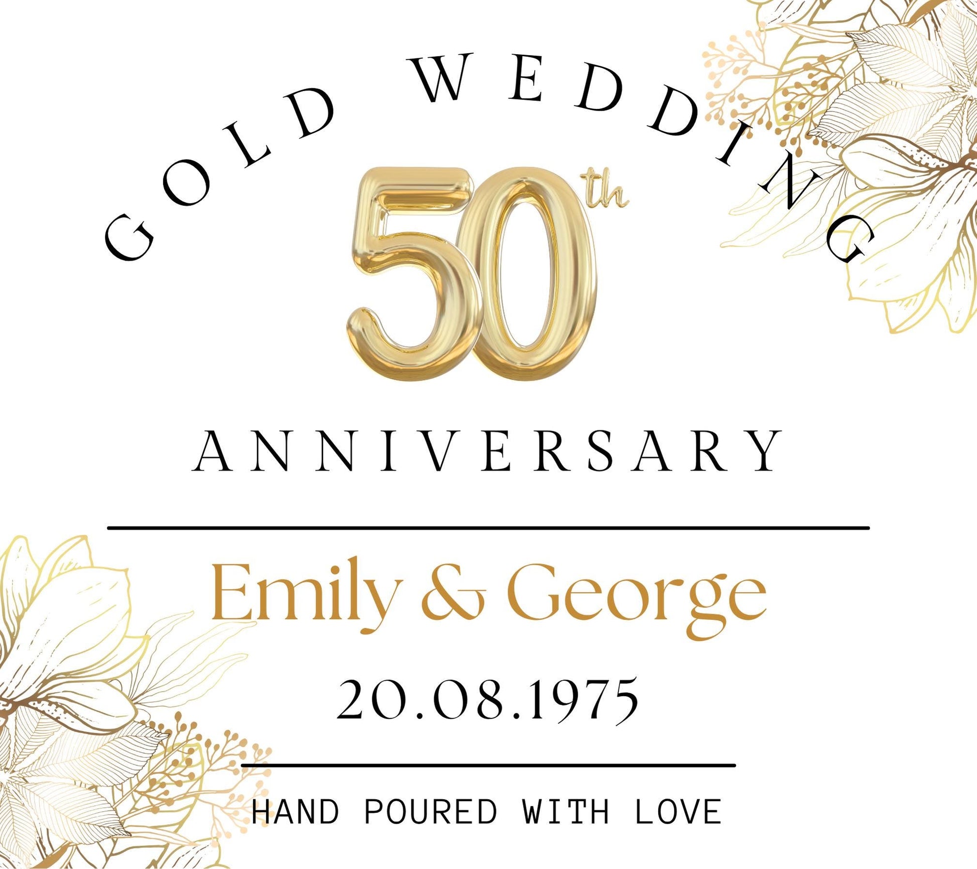 50th Wedding Anniversary Gift, 50th Gold Anniversary Present for Wife, Personalised Anniversary Scented Candle for Parents Gold Wedding Gift