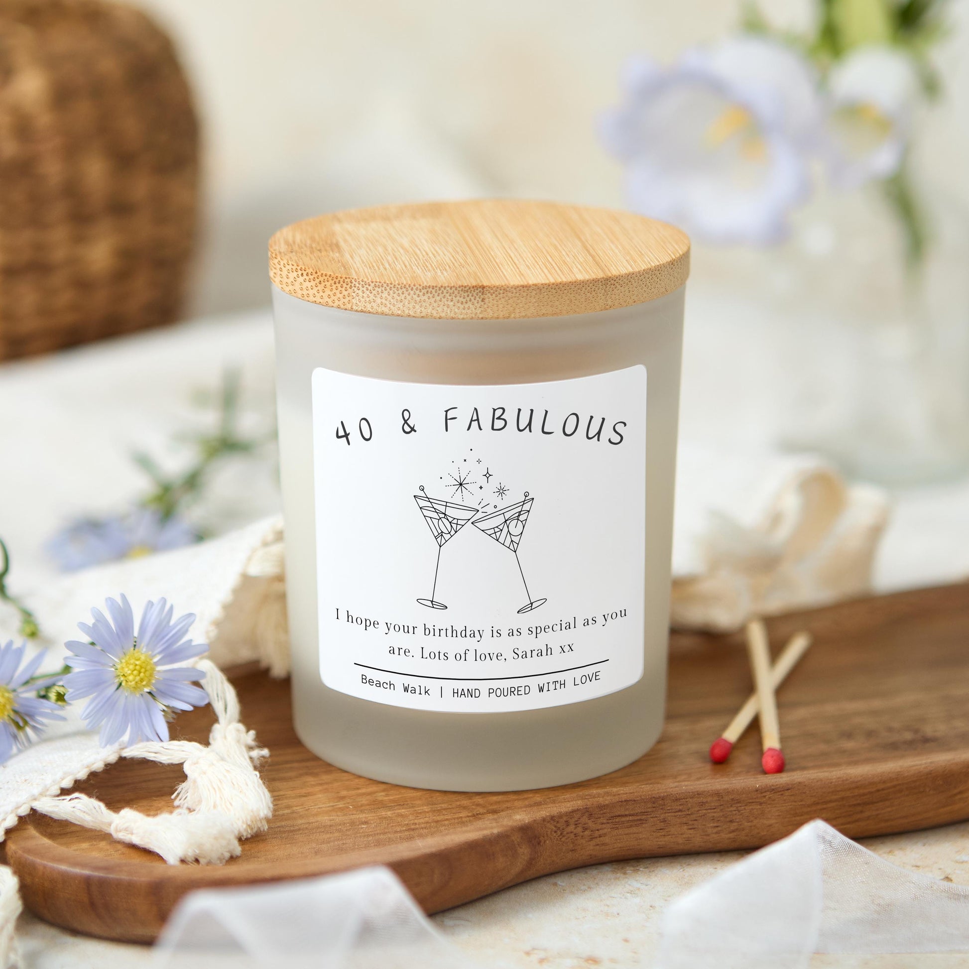 40th Birthday Gifts for Women, Forty & Fabulous, 40th Birthday Personalised Candle, Birthday Candle Gift for Friend, 40th Custom Present