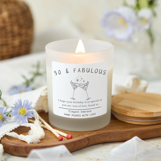 50th Birthday Scented Candle Custom Gift, Fifty and Fabulous Birthday Gifts for Women, Fifty & Fabulous 50th Gift for Friend, 50th Present