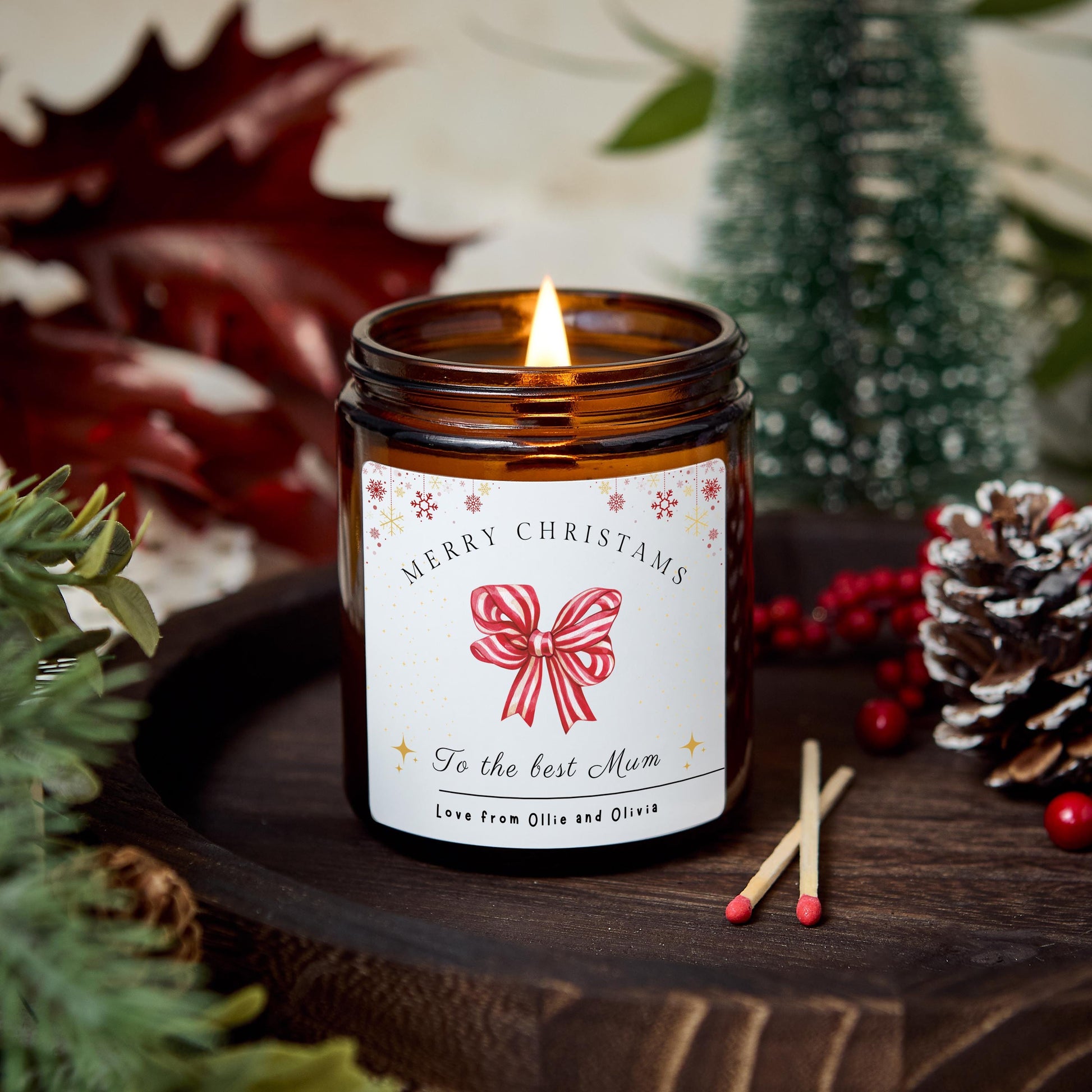 Merry Christmas to The Best Mum Christmas Candle Personalised Present for Mothers, Christmas Gift for Wife, Christmas Eve Stocking Filler