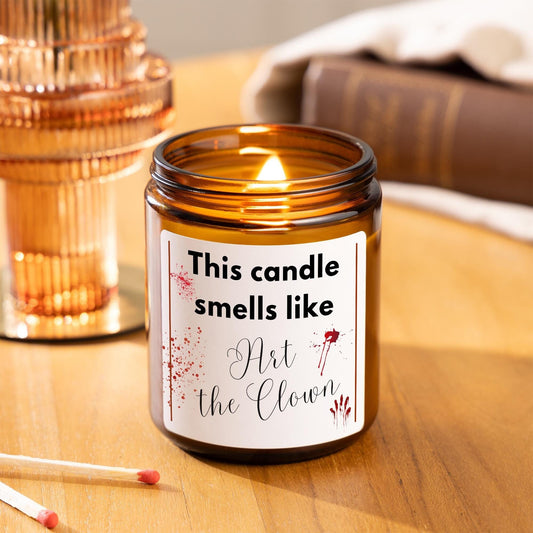 Terrifier Art the Clown candle, Personalised Halloween Spooky candle scary movie decor, Horror fan spooky gift, halloween home decor, Horror funny clown gift, Candle smells like Annabelle, Ghostface, Chucky, Smile
