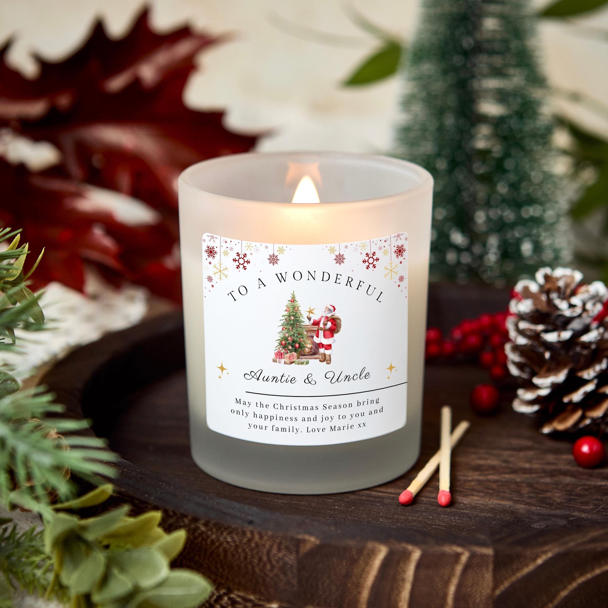Christmas Gift for Auntie and Uncle, Merry Christmas To Wonderful Aunt Personalised Candle Present for Auntie & Uncle, Christmas Eve Present