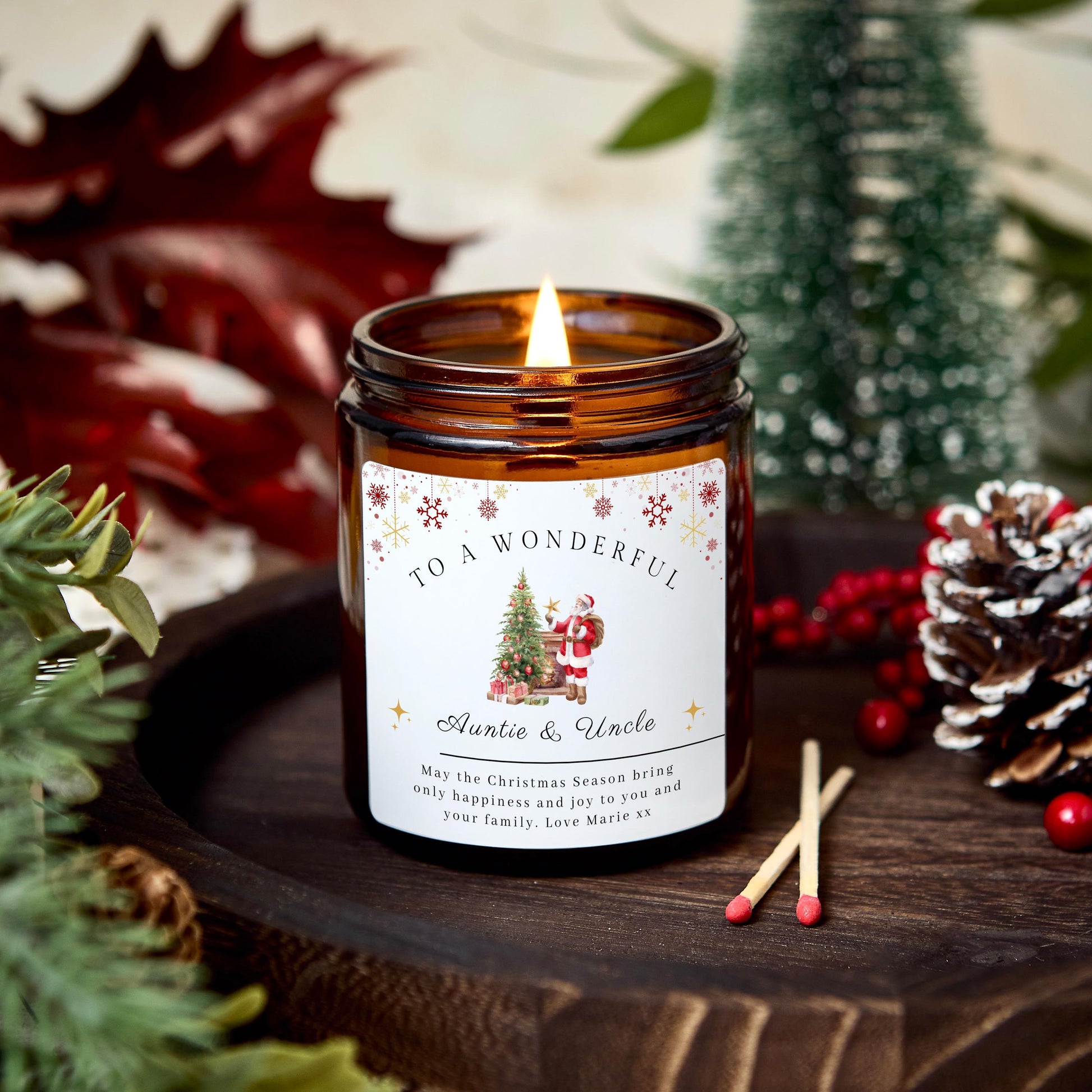 Christmas Gift for Auntie and Uncle, Merry Christmas To Wonderful Aunt Personalised Candle Present for Auntie & Uncle, Christmas Eve Present